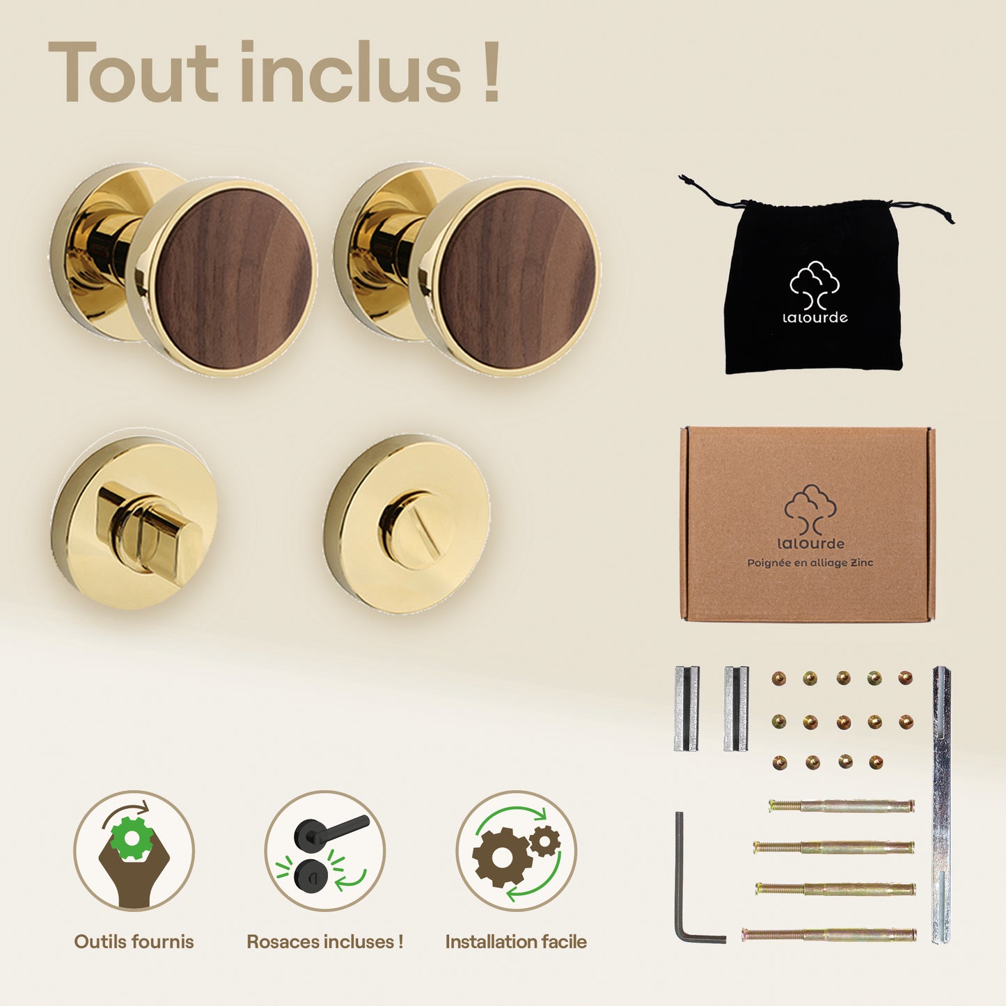 Poignée de porte Laurette - Alliage de Zinc avec un contour or