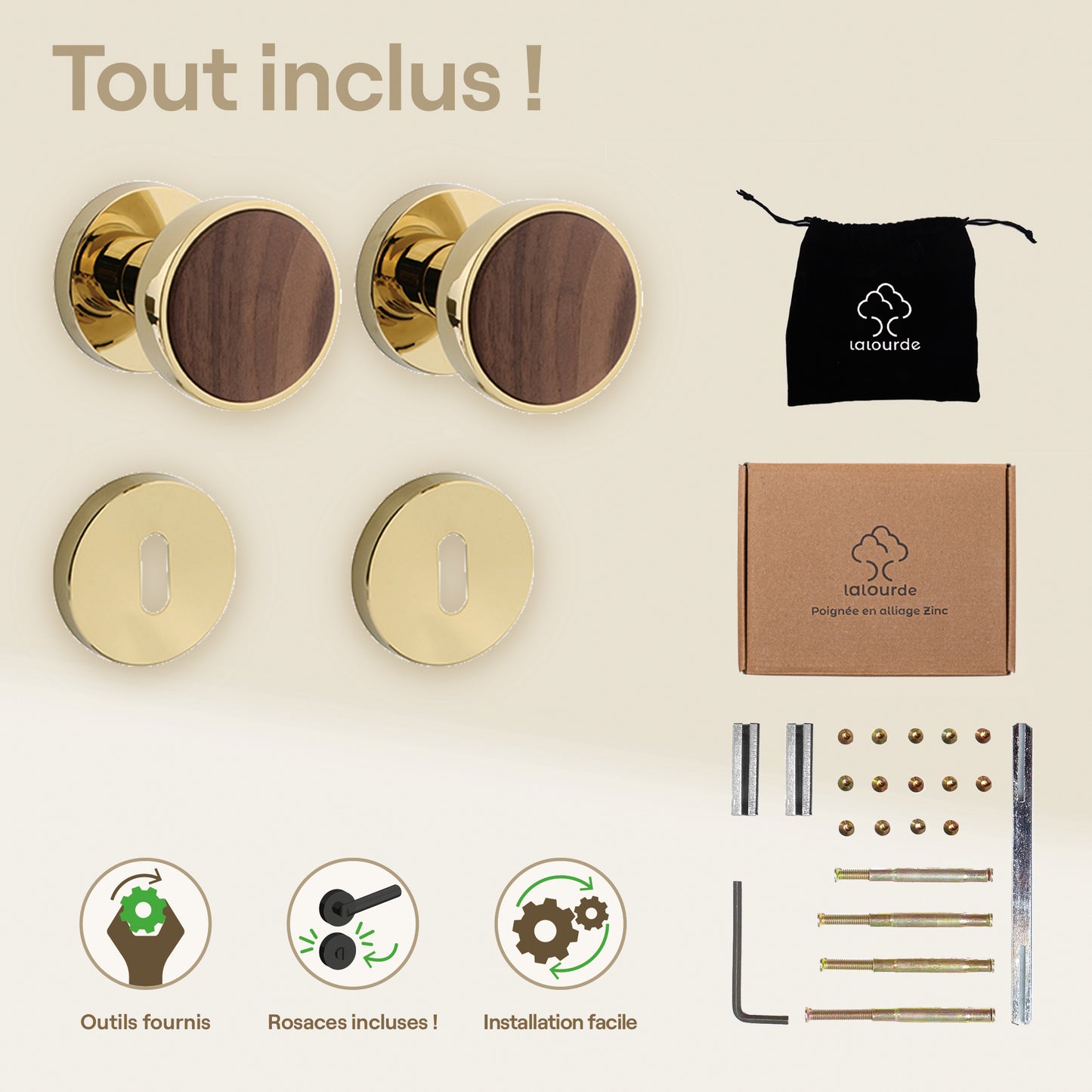 Poignée de porte Laurette - Alliage de Zinc avec un contour or